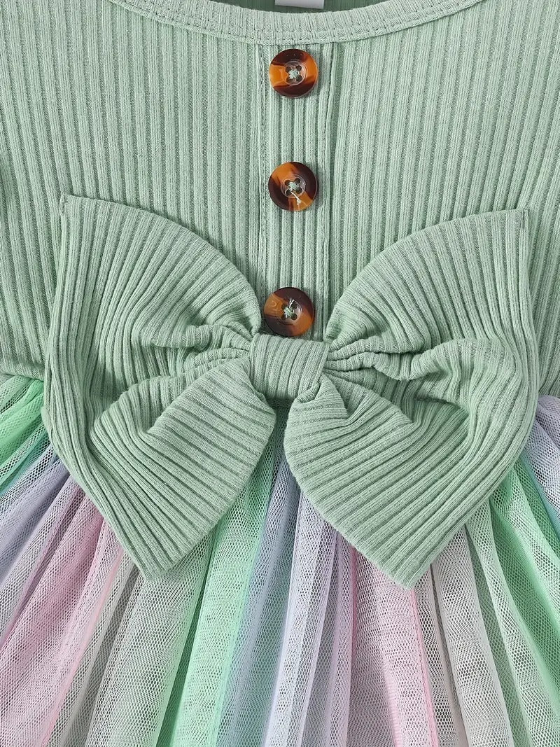 Pink Pastel Princess Tulle Dress with Bow – Baby Girl Long Sleeve Outfit